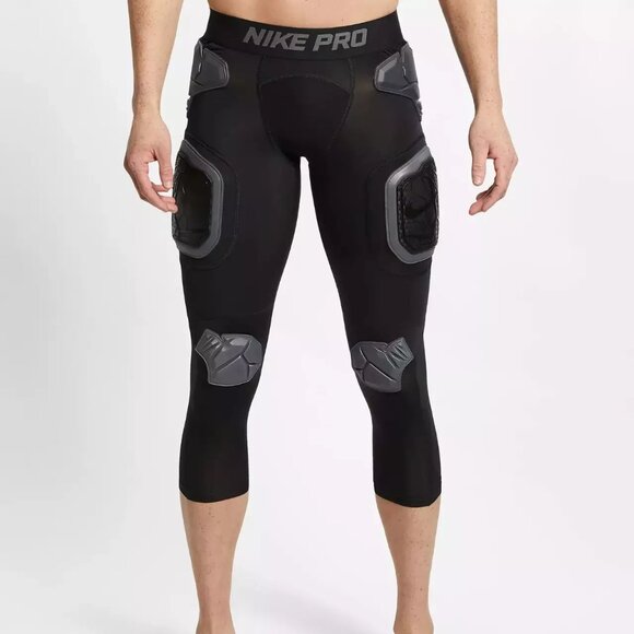 Nike Pro HyperStrong 3/4 Tights Mens M Black Padded Compression Pants A06238-010 - Picture 1 of 13